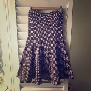 Black Strapless Mini Dress with Pink Polka Dots